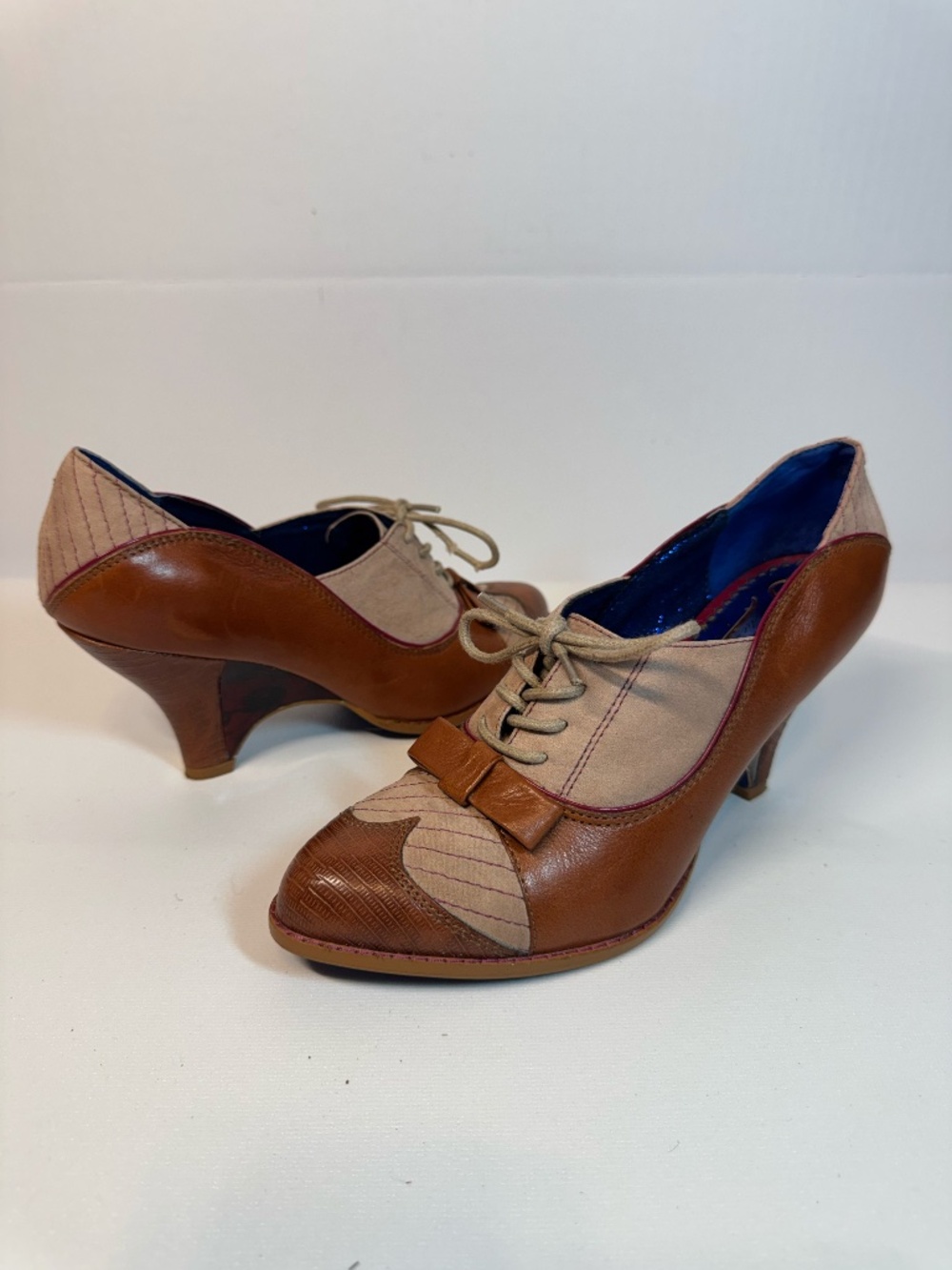Poetic Licence London Brown Leather Oxford Bow Heels EU 36.5 Retro